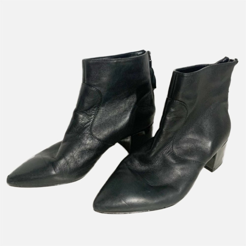 Karl Lagerfeld Paris Maude Leather Ankle Bootie Back Tassel Zip Cover Block Heel